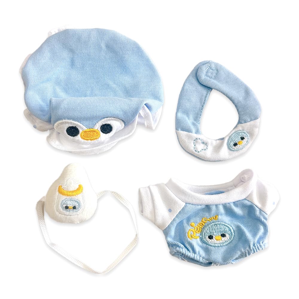 Baby Penguin Plush Clothes [Hat, Romper, Bib, and Baby Bottle Set] for 10cm Plush Toy, Kigurumi, Accessories, Otaku, Doll, Mascot, K-Pop Doll,