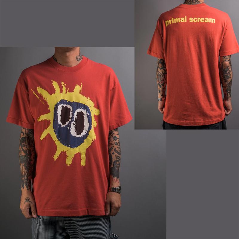 1984 British Acid Rock Primal Scream Original Call Band American Casual Red Short Sleeve T-Shirt Uninhibited Streets Literary