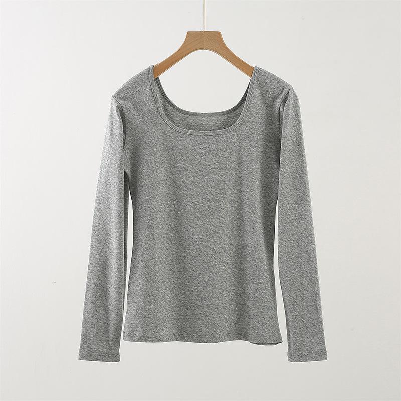 Women s Pure Cotton Long-Sleeve Top: Thin Autumn/Winter Base Layer, Warm Lycra Cotton Sweater XL серый