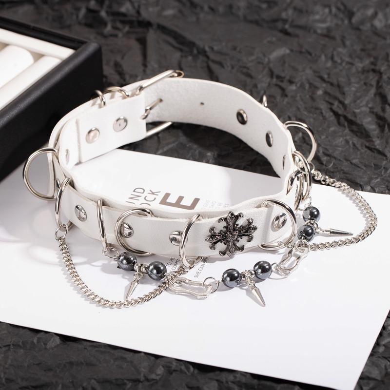 Leather Cross Tassel Collar Fashionable Punk Sweet and Cool Style, Individual Collarbone Chain Trendy and Cool Accessory