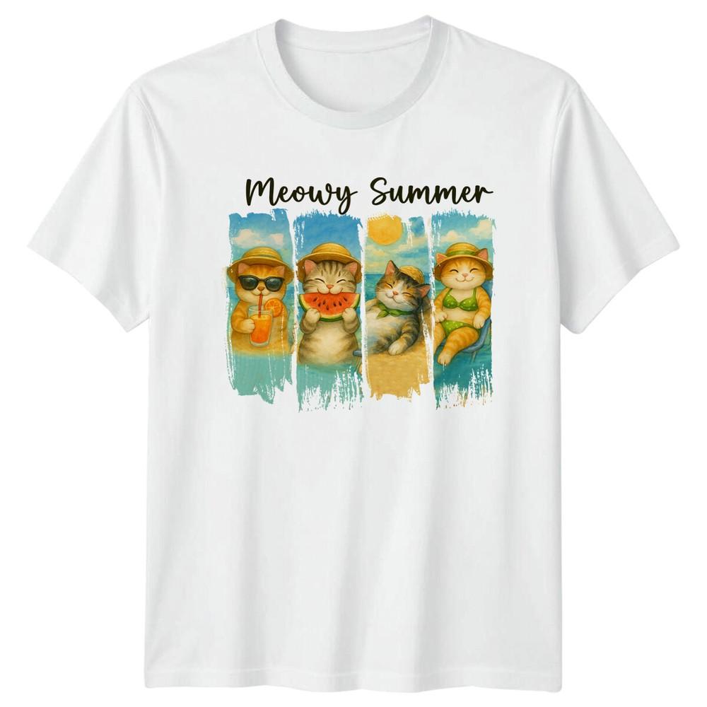 Meowy Summer Cats Beach Vacation Retro Summer TShirt S