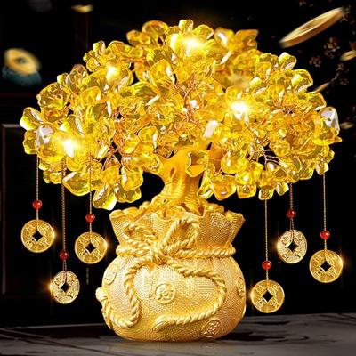 Gelber Kristall Glücksgeldbaum Feng Shui Reichtum anziehen Kristall-Reichtumsbaum Chinesischer Stil Glücks-Ornament Neujahrsdekoration