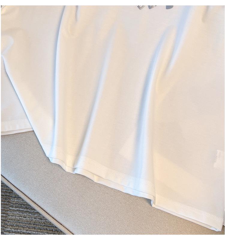 Übergröße Mid-Length Rundhals Kurzarm Schlankmachendes T-Shirt für Damen - Erhältlich in den Größen 200/300/350 jin, Stil 6503.