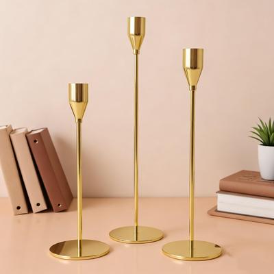 European Gold Plated Wrought Iron Candle Holder for Weddings and Dining Tables