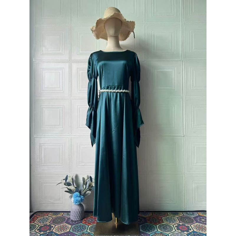 

Модный стиль Новинка Silm Роскошное Элегантное Платье с Длинным Рукавом Платье в Клетку Платье с Рукавами-Пузырями Peacock Green XL