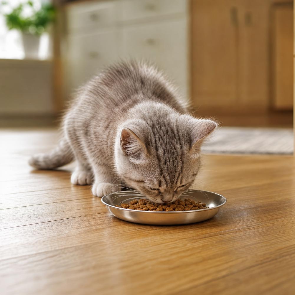Stainless Steel Cat Bowl 14cm Shallow Plate Whisker Fatigue Relief Flat Easy Clean Kitten Puppy Food Feeding Dishes Pet Supplies