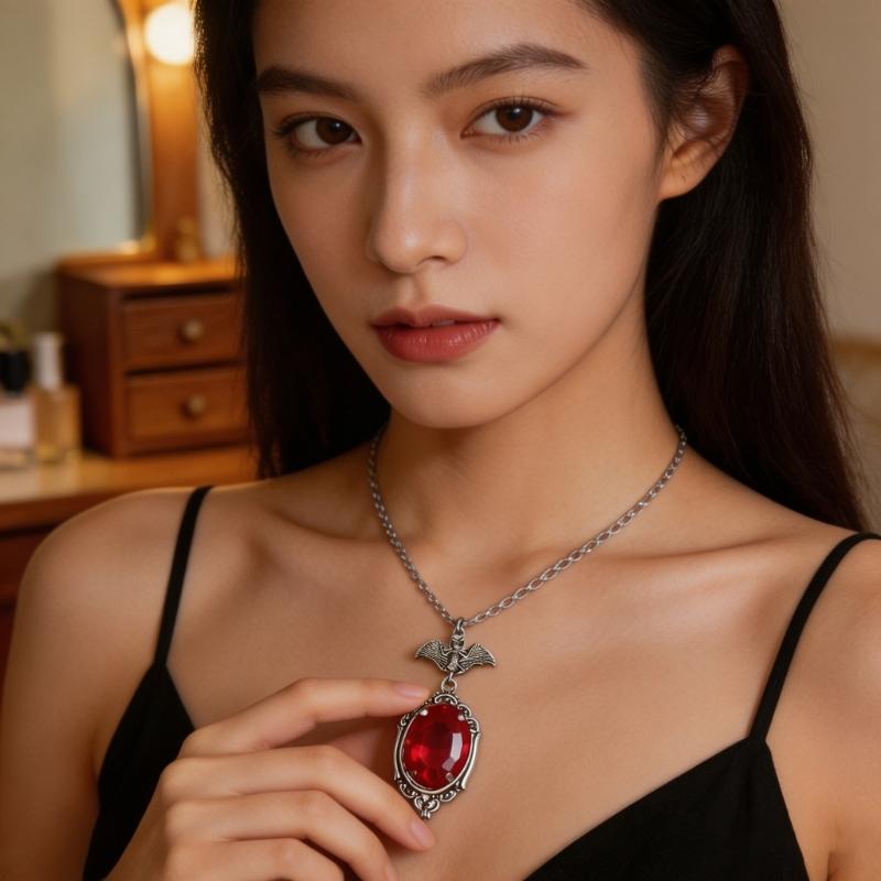 Bat Pendant Gothic Necklace With Alloy Chain Detail and Ornate Oval Statement Design for Daily Styling and Themed Gatherings