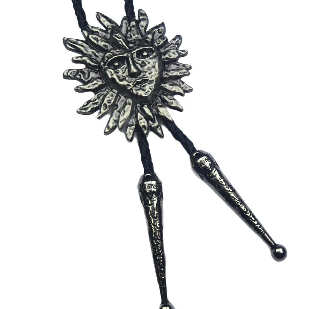 Eagle Head Sunflower Pendant Bolo Tie with Leather Woven Necklace