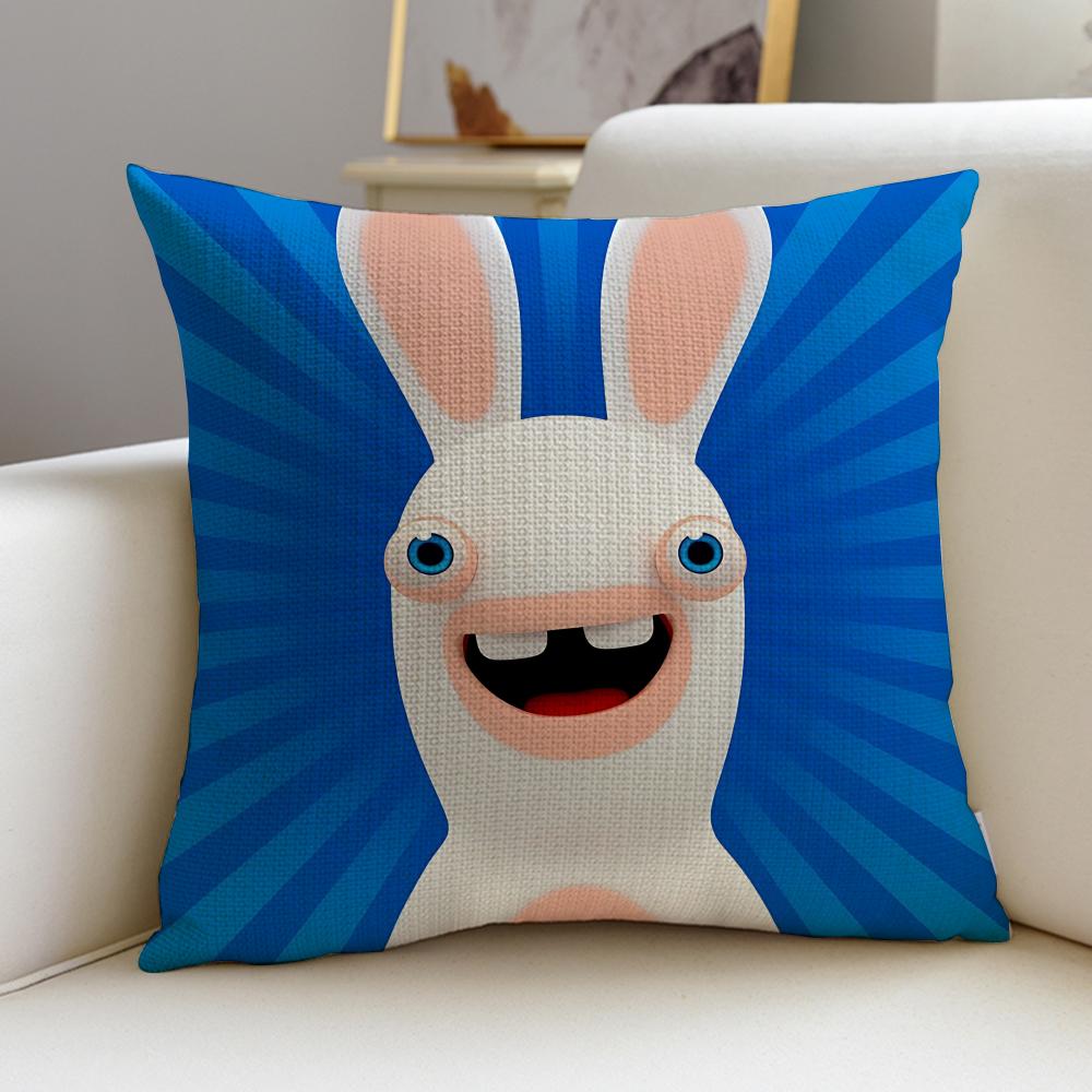 Playful RRabbidsS Cushion Cover Breathable and Skinfriendly Linen Pillowcase Square Removable and Washable Cushion