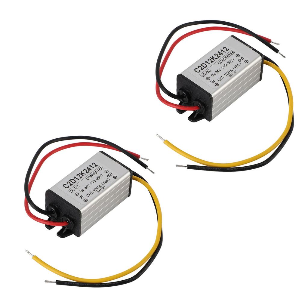 Dual Pack 24V to 12V 1A Converter IP68 Submersible - Voltage Regulator for LED Lights / CCTV Cameras & Solar Systems (Short Circuit Contr