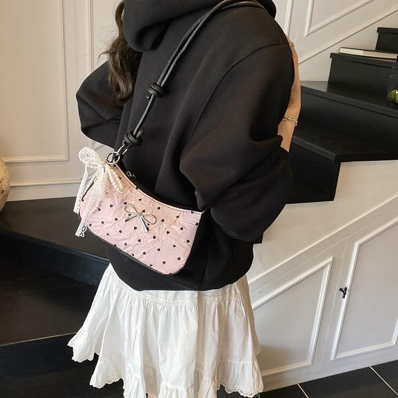 Premium Light Luxury Shoulder Bag Summer New Pink Cute Bow Small Square Bag Versatile Crescent Armpit Bag Women