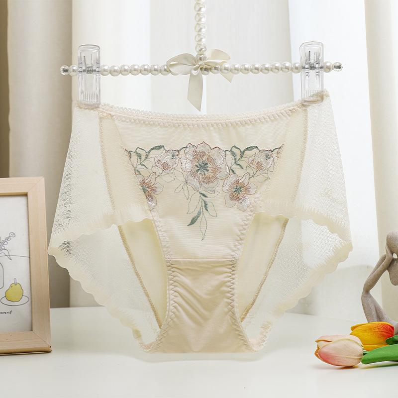 Jedwab haftowany średni stan koronka seksowna bielizna bezszwowa damska plus size duża czerwona bielizna damska majtki