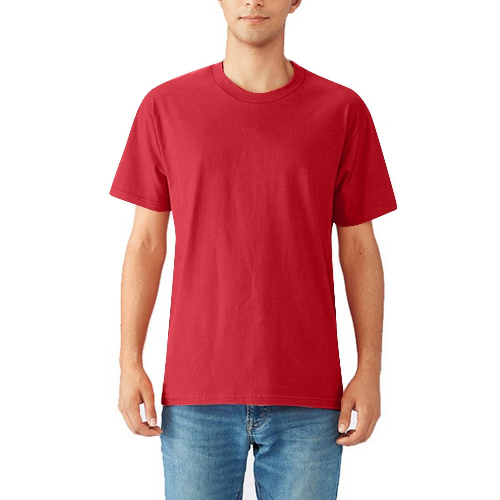 

Свободная однотонная футболка с круглым вырезом из чесаного хлопка для мужчин с коротким рукавом XS красный