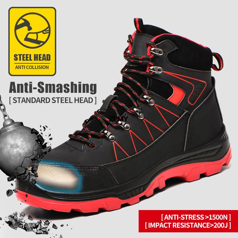 Stivali di sicurezza da lavoro alla moda a collo alto per uomo puntale in acciaio stivali invernali scarpe di sicurezza antiscivolo scarpe da lavoro antiperforazione stivale da costruzione maschile