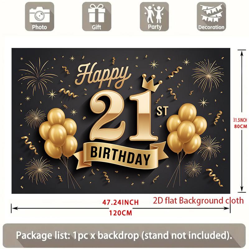 1pc Birthday 21st Gift Box Photo Booth Hanging Banner Golden Polyester