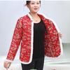 Women's Clothing Fleece-Lined and Thickened   Northeast Large Flower Padded Jacket Cotton Coat  Web Red Jacket
