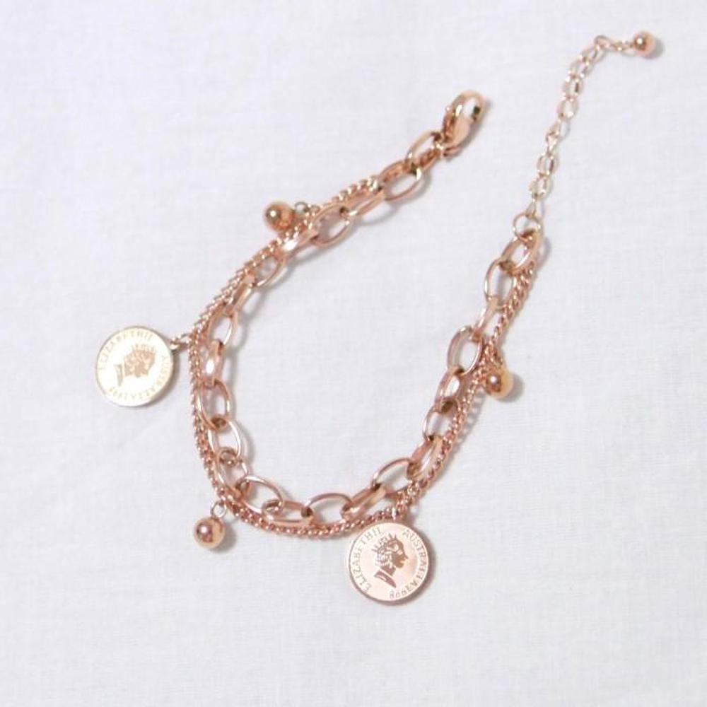 

[Earneck Hands] Surgical Steel Coin & Ball Two-Line Bracelet (S6356937)