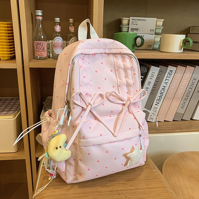 Корейская версия школьного рюкзака для девочек, милый школьный рюкзак в горошек, студенческий рюкзак в университетском стиле, вместительный рюкзак для учеников single bag розовый