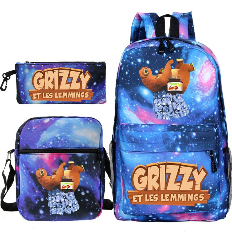 Printed primary and secondary school students backpack shoulder bag pencil bag three-piece combination