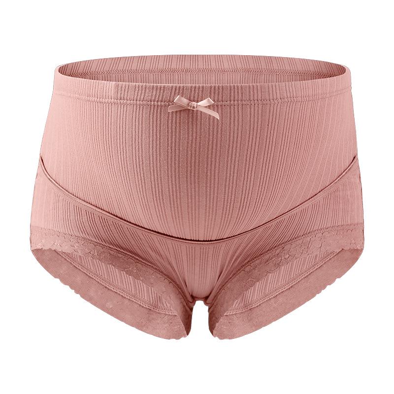 Plus Size Breathable High Waist Maternity Panties with Lace Trim and Adjustable Ribbed Abdomen Support