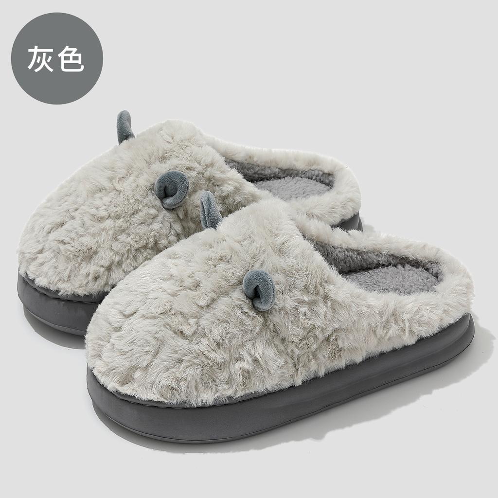 Home cotton slippers winter indoor household plush plush warm cute ears fluffy slippers winter