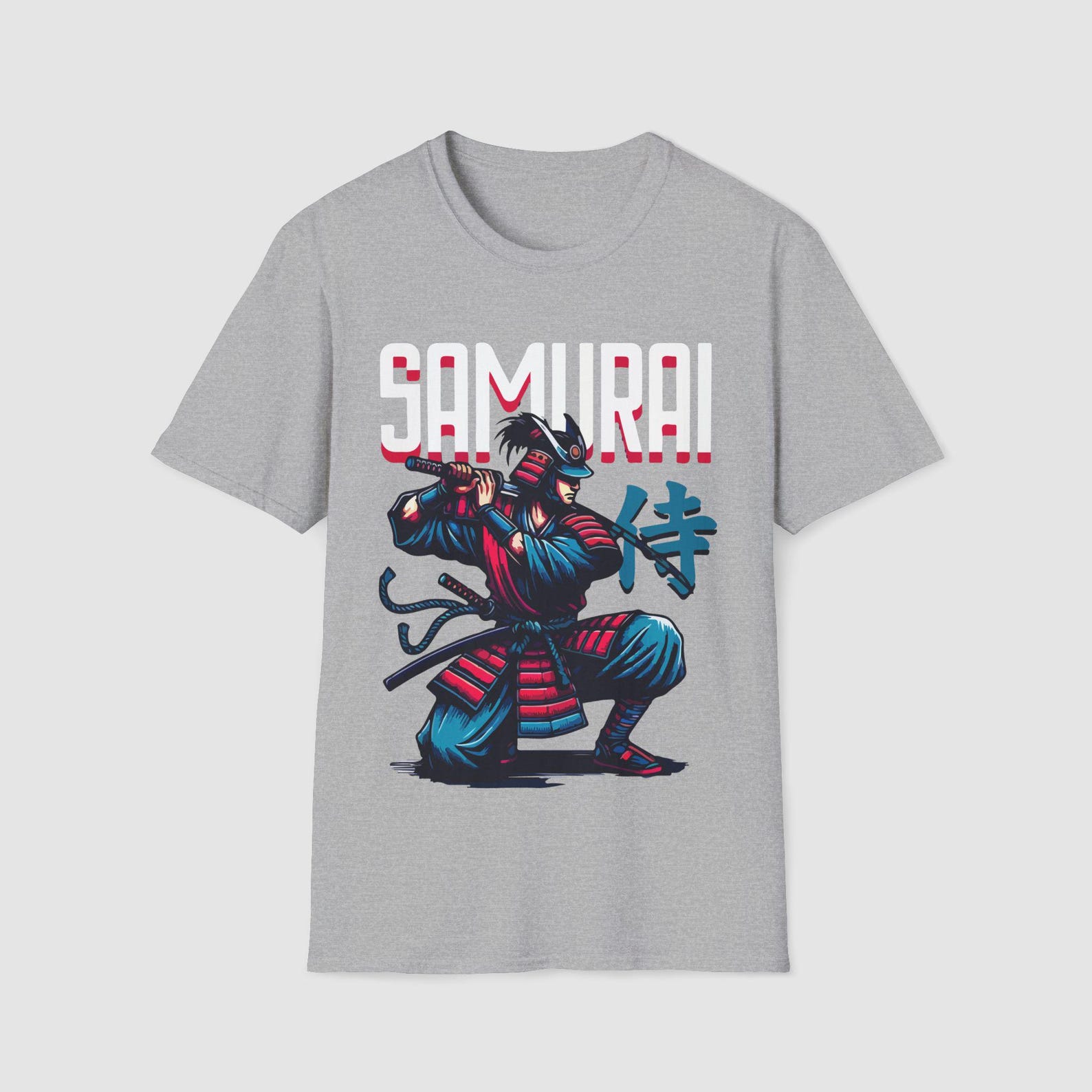 Samurai Illustration T-Shirt | Retro Japanese Warrior Graphic L