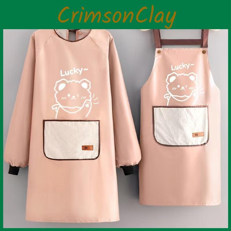 Long Cartoon Waterproof Sleeve Apron Kitchen Oil Resistant Cooking Thickened