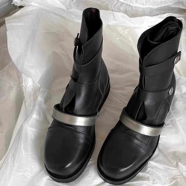 Cowhide version~ niche circle design sense leather British style duan boots women's thick soles look thin handsome women's short boots versatile