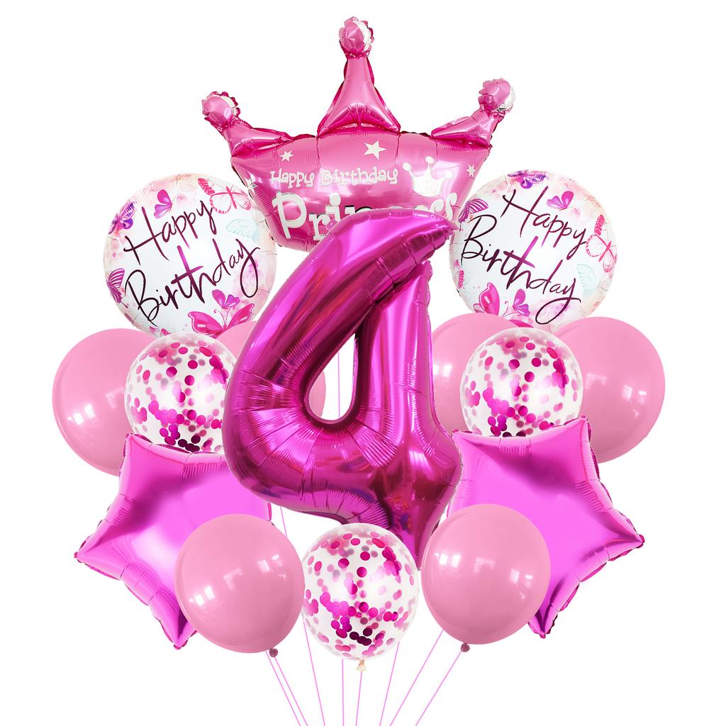 Rose Red Crown Aluminum Film Balloon Set Baby Birthday Party Balloon Birthday Digital Baby Shower Arrangement
