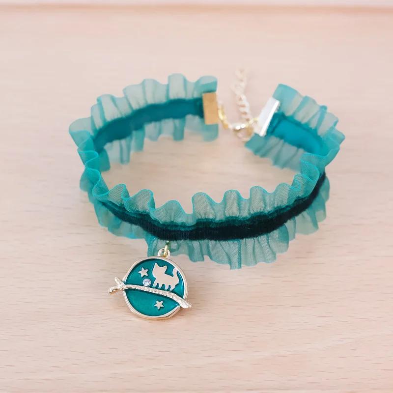 

Кружево кружево фотосессия инс стайл Ошейник для кошки Безопасность луна кошка Маленький галстук для собаки Регулируемый шейный ремешок для щенков котят ожерелье для питомца Neck XS 15-20 cm зелёный