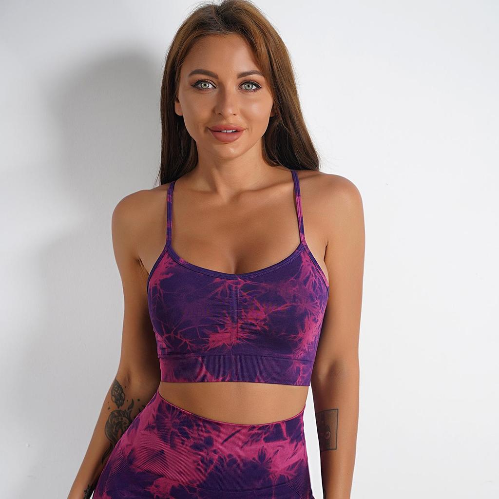 Conjunto de Yoga Tie-Dye de Cintura Alta: Pantalonesseamless de Melocotón para Levantar Glúteos y Chaleco Deportivo Jacquard