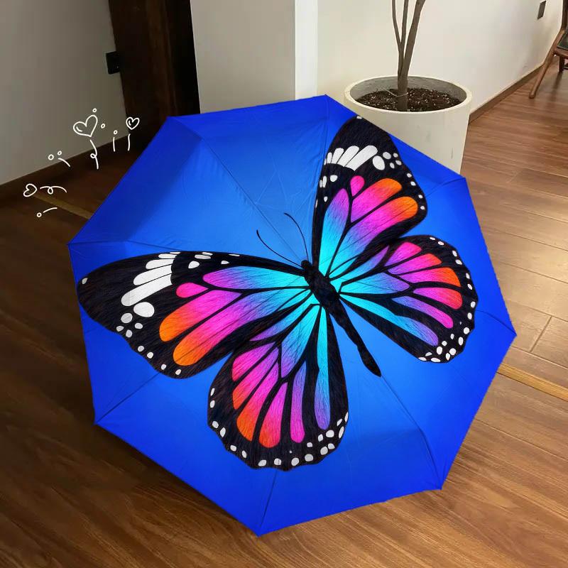 1pc Butterfly Wings Automatic Folding Umbrella, Heavy Duty 8 Rib Iron Frame,  Suitable for Travel, Daily Use, Birthday, Decor Gift  75