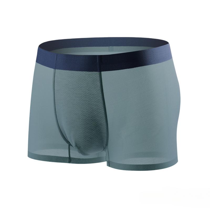 Pantalones de Cuatro Esquinas de Seda de Hielo con Malla Ultrafina y Esquina Plana Sin Costuras de Secado Rápido y Transpirable Ropa Interior Corta para Hombre