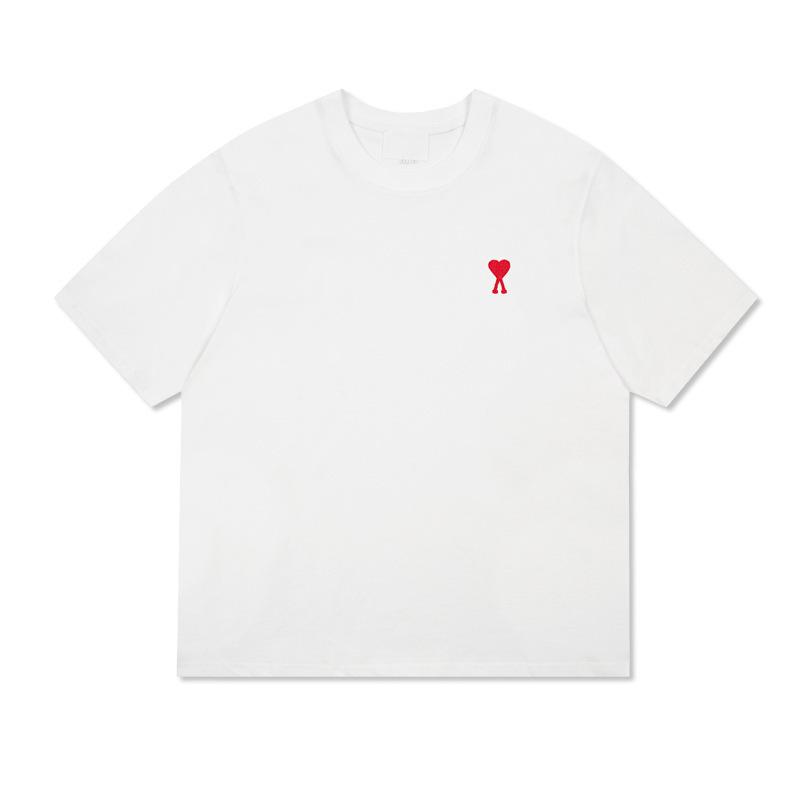 Unisex Macaron Color Heart Embroidered Cotton Loose-Fit Summer T-Shirt M