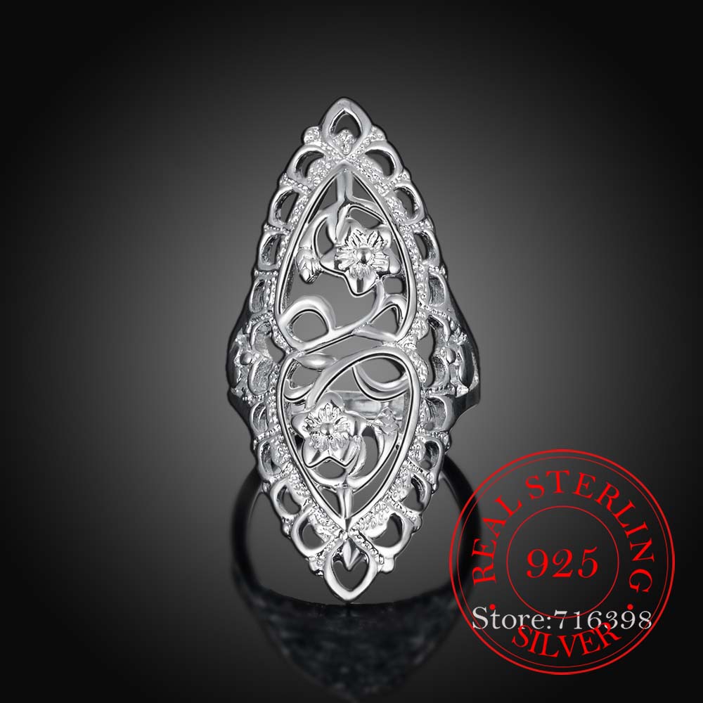 925 Sterling Silver Finger Rings for Women Hollow Rhinestone Engagement British Style Jewelry Vintage Boho Luxury Ladies Female