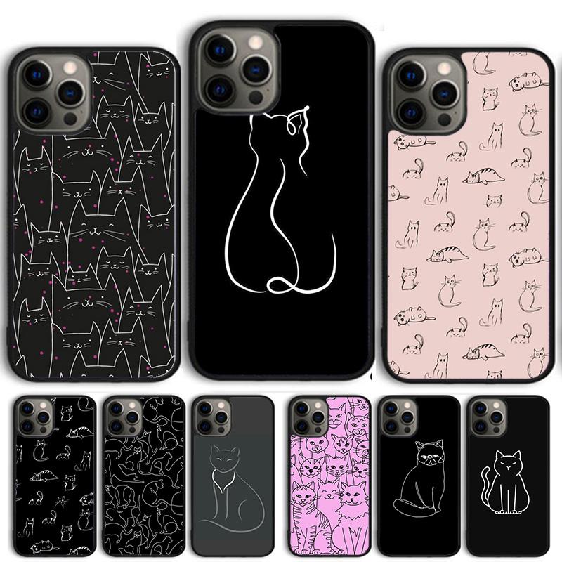 Minimalist Line Cat Phone Case For iPhone 17 Air 14 15 16 13 12 Cover For Apple 14 15 16 Pro Max Plus Coque