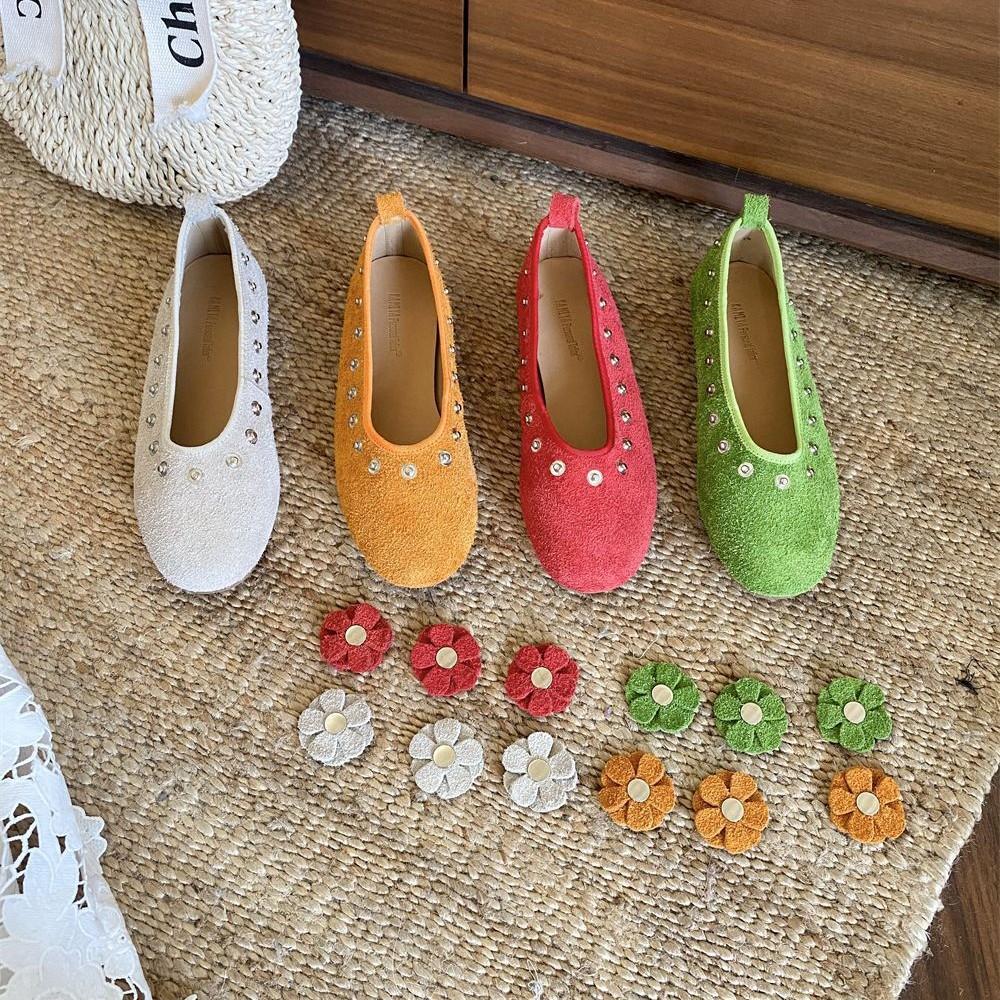 

2025 new round head matte real cowhide flower shallow mouth soft bottom foot cover Doudou flat bottom pregnant women DIY women s single shoes 40 коричневый