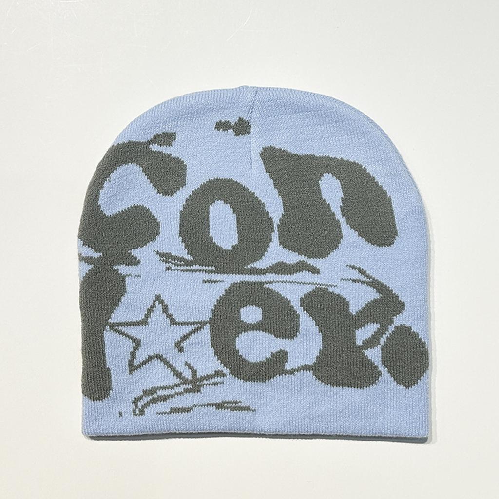Y2K Girls Harajuku Style Slouchy Beanies for Women Jacquard Hat Versatile Hip-Hop Beanie Hat Skull Cap Turbans