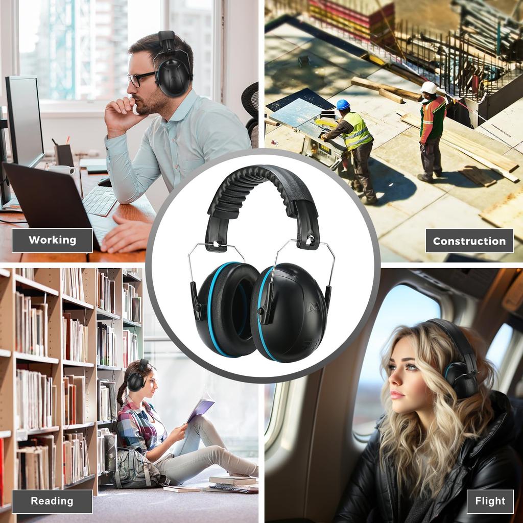 ProCase Safety Earmuffs for Kids and Hearing Protection Headphones with Adjustable Headband Noise-Blocking Adults, Sound-Isolating, - Blue/Black