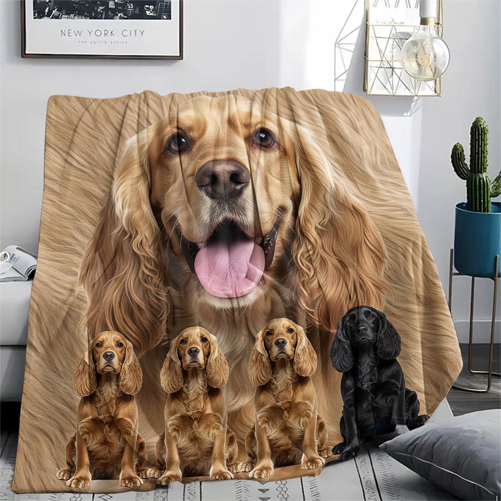 1Pc American Cocker Spaniel Print Flannel Blanket, High quality Comfortable for All Seasons, Home Decor, Warmth and Comfort, Perfect for Gifts