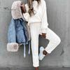 Solid Color 2 Pcs/Set Women Tracksuit Loose Half Turtleneck Casual Elastic Waist Keep Warm Drawstring Sportwear Sweatshirt Sweatpants Suit
