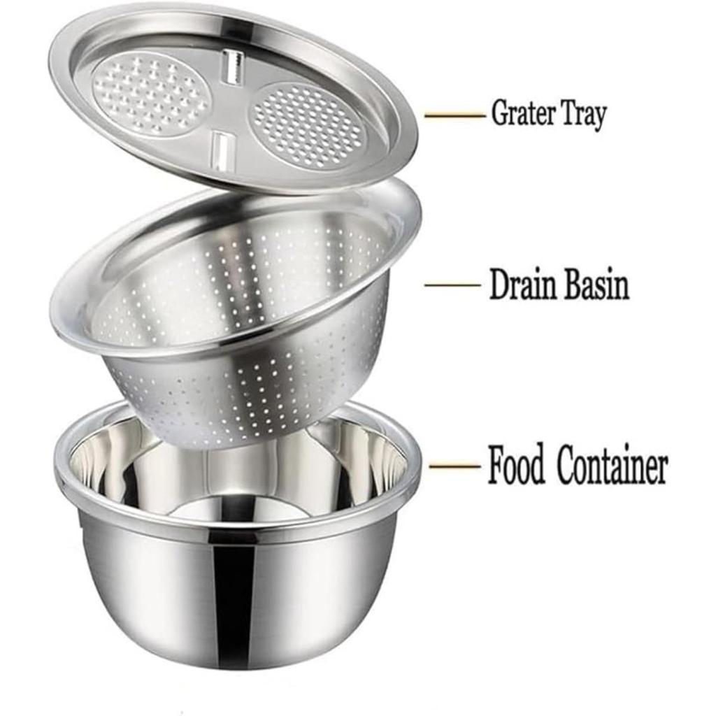 Multifunctional Stainless Steel Basin Stainless Steel Microporous Colander Multifunction Stainless Steel Basin with Grater Strainer and Drain Basket