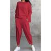 2024 European and American Women's Solid Color Casual Two-Piece Set with Round Neck and Long Sleeves