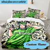 3PCS Custom Name Green Power Symbol Bedding Set, Including 1pc Duvet Cover And 2pcs Pillowcases, Suitable for Dorms and Bedrooms Gift