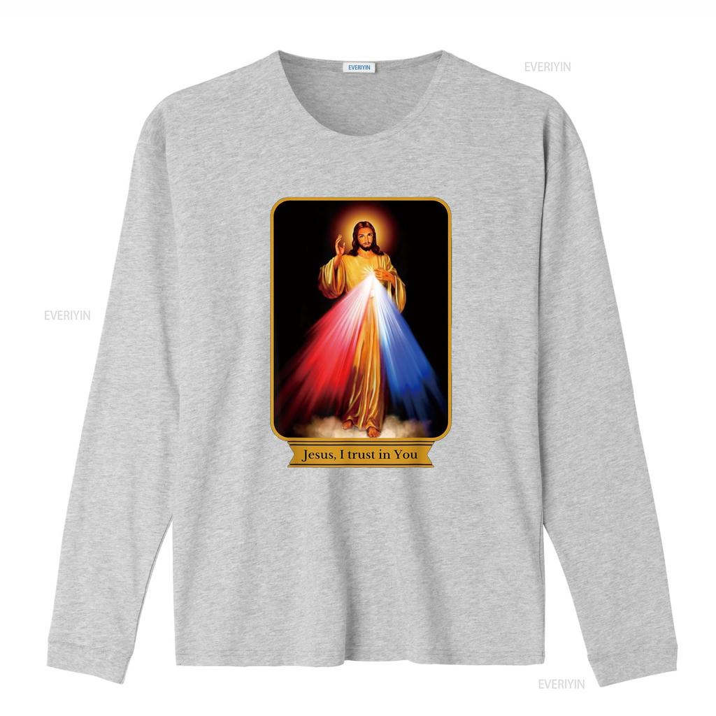 Gesù Misericordioso Confido in Te Maglietta Cattolica vintage Lavata Morbida Traspirante grafica Elasticizzata streetwear Comoda