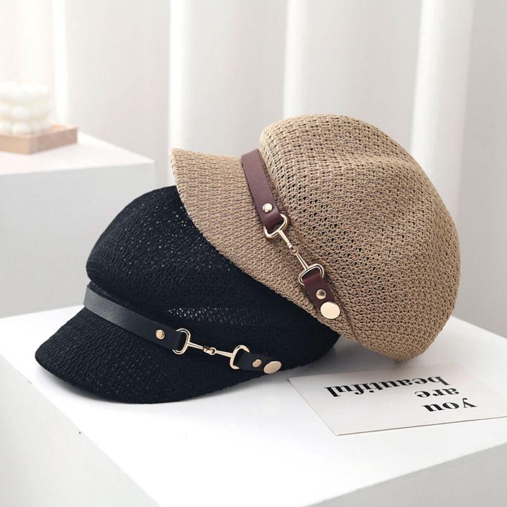Korean Style Hollow Weave Beret Newsboy Cap Painter Hat Temperament Octagonal Hat  Spring Summer