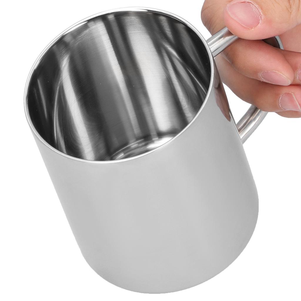 Mug Cup 304 Stainless Steel Double Layer Anti Scald Coffee Tea Water Cup with Handle 400ml(Silver )