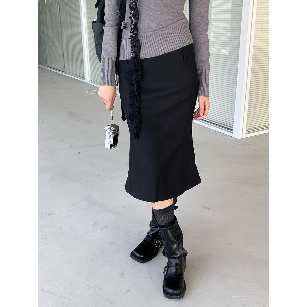 Dorothy Spring Korean Slimming Fishtail Midi Skirt - Versatile Solid Color with Tempered Slit for Women