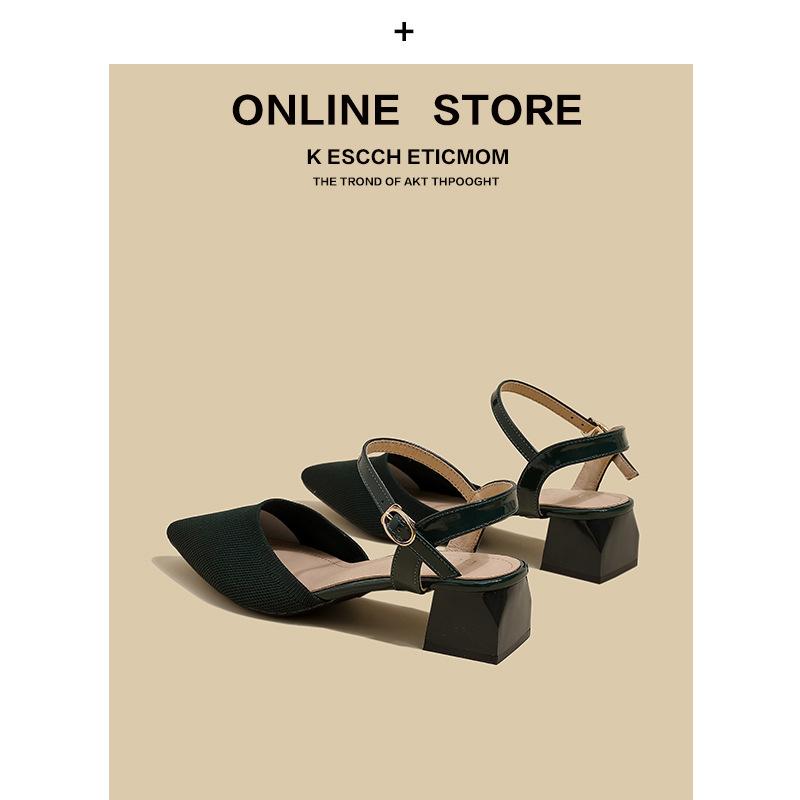 Baotou thick heel sandals large size women's shoes woven soft sole word with fashion flying woven medium heel high heel