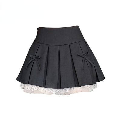 2024 nova primavera/verão feminino bonito emendado renda borda mini saia sexy arco design casual y2k todos os jogos a linha preto saia plissada